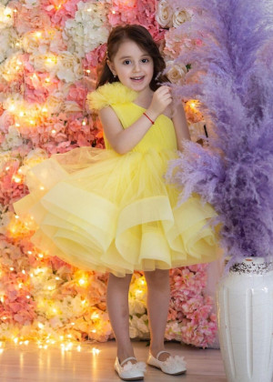 One Shoulder Yellow Tulle Gorgeous Flower Girl Dress